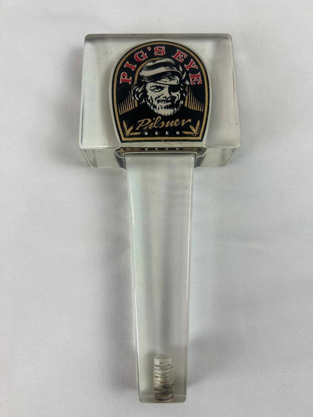 Pig's Eye Pilsner Vintage Beer Tap Handle Clear Acrylic Pirate Bar Breweriana